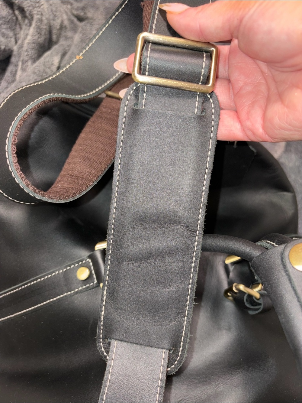 Mens Black Genuine Leather Overnight Duffel Bag Weekender Travel Carry-On 22” - Picture 5 of 13